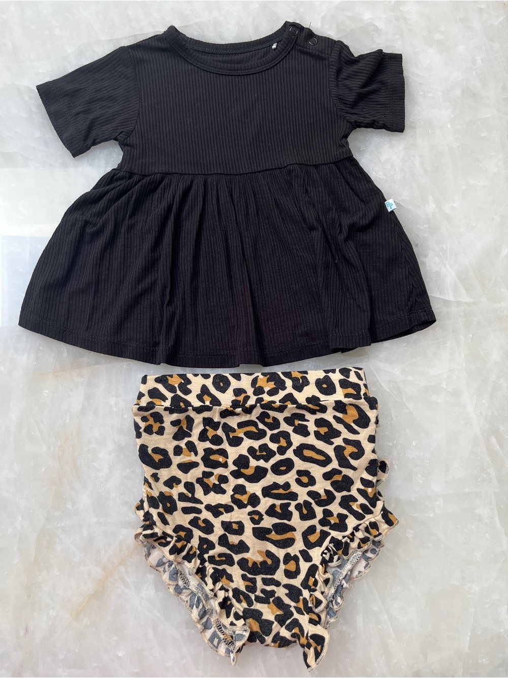 Posh Peanut Black Ribbed Top with Leopard Print ruffle Diaper Cover